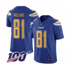 Men's Los Angeles Chargers #81 Mike Williams Limited Electric Blue Rush Vapor Untouchable 100th Season Football Jersey