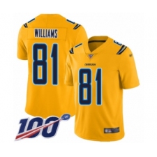 Men's Los Angeles Chargers #81 Mike Williams Limited Gold Inverted Legend 100th Season Football Jersey