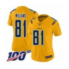 Women's Los Angeles Chargers #81 Mike Williams Limited Gold Inverted Legend 100th Season Football Jersey
