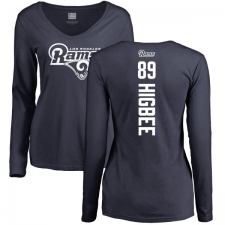 NFL Women's Nike Los Angeles Rams #89 Tyler Higbee Navy Blue Backer Slim Fit Long Sleeve T-Shirt