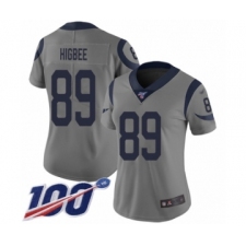 Women's Los Angeles Rams #89 Tyler Higbee Limited Gray Inverted Legend 100th Season Football Jersey