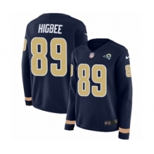 Women's Nike Los Angeles Rams #89 Tyler Higbee Limited Navy Blue Therma Long Sleeve NFL Jersey