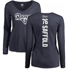 NFL Women's Nike Los Angeles Rams #76 Rodger Saffold Navy Blue Backer Slim Fit Long Sleeve T-Shirt