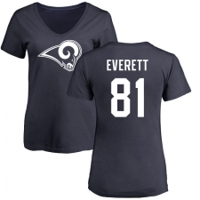 NFL Women's Nike Los Angeles Rams #81 Gerald Everett Navy Blue Name & Number Logo Slim Fit T-Shirt