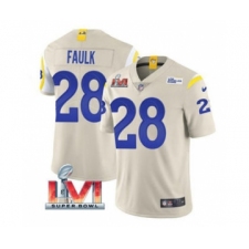 Men's Los Angeles Rams #28 Marshall Faulk Bone 2022 Super Bowl LVI Vapor Limited Stitched Jersey