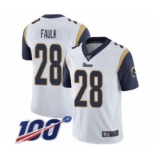 Men's Los Angeles Rams #28 Marshall Faulk White Vapor Untouchable Limited Player 100th Season Football Jersey