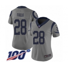 Women's Los Angeles Rams #28 Marshall Faulk Limited Gray Inverted Legend 100th Season Football Jersey