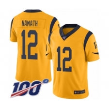 Men's Los Angeles Rams #12 Joe Namath Limited Gold Rush Vapor Untouchable 100th Season Football Jersey