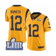 Men's Nike Los Angeles Rams #12 Joe Namath Limited Gold Rush Vapor Untouchable Super Bowl LIII Bound NFL Jersey