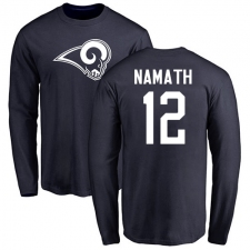 NFL Nike Los Angeles Rams #12 Joe Namath Navy Blue Name & Number Logo Long Sleeve T-Shirt