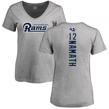 NFL Women's Nike Los Angeles Rams #12 Joe Namath Ash Backer V-Neck T-Shirt