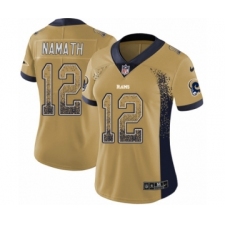 Women's Nike Los Angeles Rams #12 Joe Namath Limited Gold Rush Drift Fashion NFL Jersey