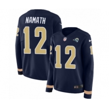 Women's Nike Los Angeles Rams #12 Joe Namath Limited Navy Blue Therma Long Sleeve NFL Jersey