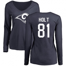 NFL Women's Nike Los Angeles Rams #81 Torry Holt Navy Blue Name & Number Logo Slim Fit Long Sleeve T-Shirt