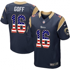 Men's Nike Los Angeles Rams #16 Jared Goff Elite Navy Blue Home USA Flag Fashion NFL Jersey