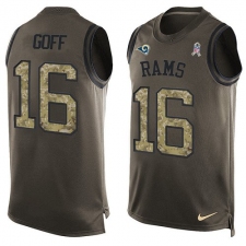 Men's Nike Los Angeles Rams #16 Jared Goff Limited Green Salute to Service Tank Top NFL Jersey