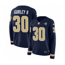 Women's Nike Los Angeles Rams #30 Todd Gurley Limited Navy Blue Therma Long Sleeve NFL Jersey