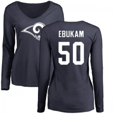 NFL Women's Nike Los Angeles Rams #50 Samson Ebukam Navy Blue Name & Number Logo Slim Fit Long Sleeve T-Shirt
