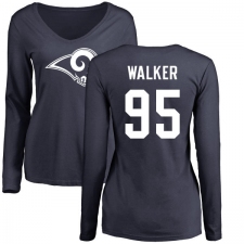 NFL Women's Nike Los Angeles Rams #95 Tyrunn Walker Navy Blue Name & Number Logo Slim Fit Long Sleeve T-Shirt