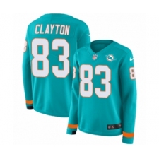 Women's Nike Miami Dolphins #83 Mark Clayton Limited Aqua Therma Long Sleeve NFL Jersey
