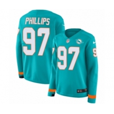 Women's Nike Miami Dolphins #97 Jordan Phillips Limited Aqua Therma Long Sleeve NFL Jersey