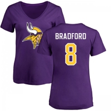 NFL Women's Nike Minnesota Vikings #8 Sam Bradford Purple Name & Number Logo Slim Fit T-Shirt