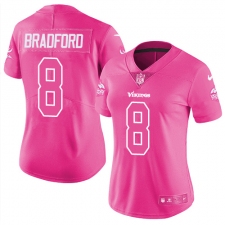 Women's Nike Minnesota Vikings #8 Sam Bradford Limited Pink Rush Fashion NFL Jersey