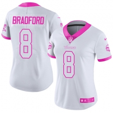 Women's Nike Minnesota Vikings #8 Sam Bradford Limited White/Pink Rush Fashion NFL Jersey