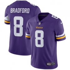 Youth Nike Minnesota Vikings #8 Sam Bradford Purple Team Color Vapor Untouchable Limited Player NFL Jersey