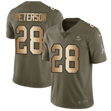 Youth Nike Minnesota Vikings #28 Adrian Peterson Limited Olive/Gold 2017 Salute to Service NFL Jersey