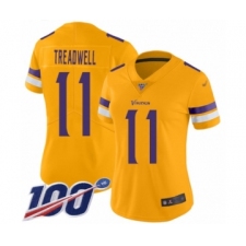 Women's Minnesota Vikings #11 Laquon Treadwell Limited Gold Inverted Legend 100th Season Football Jersey