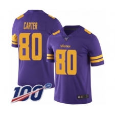 Men's Minnesota Vikings #80 Cris Carter Limited Purple Rush Vapor Untouchable 100th Season Football Jersey
