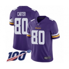 Men's Minnesota Vikings #80 Cris Carter Purple Team Color Vapor Untouchable Limited Player 100th Season Football Jersey