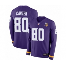 Men's Nike Minnesota Vikings #80 Cris Carter Limited Purple Therma Long Sleeve NFL Jersey