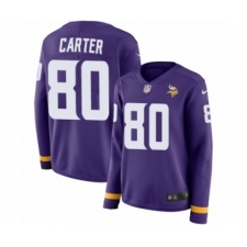 Women's Nike Minnesota Vikings #80 Cris Carter Limited Purple Therma Long Sleeve NFL Jersey