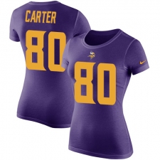 Women's Nike Minnesota Vikings #80 Cris Carter Purple Rush Pride Name & Number T-Shirt