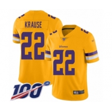Men's Minnesota Vikings #22 Paul Krause Limited Gold Inverted Legend 100th Season Football Jersey