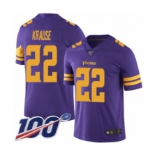 Men's Minnesota Vikings #22 Paul Krause Limited Purple Rush Vapor Untouchable 100th Season Football Jersey