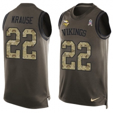 Men's Nike Minnesota Vikings #22 Paul Krause Limited Green Salute to Service Tank Top NFL Jersey