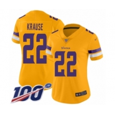 Women's Minnesota Vikings #22 Paul Krause Limited Gold Inverted Legend 100th Season Football Jersey