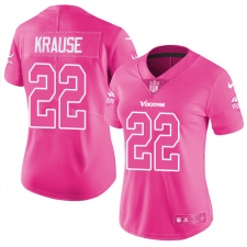 Women's Nike Minnesota Vikings #22 Paul Krause Limited Pink Rush Fashion NFL Jersey