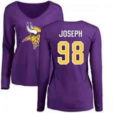 NFL Women's Nike Minnesota Vikings #98 Linval Joseph Purple Name & Number Logo Slim Fit Long Sleeve T-Shirt