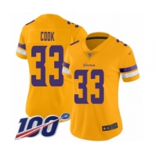 Women's Minnesota Vikings #33 Dalvin Cook Limited Gold Inverted Legend 100th Season Football Jersey