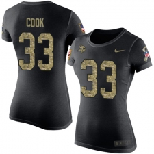 Women's Nike Minnesota Vikings #33 Dalvin Cook Black Camo Salute to Service T-Shirt