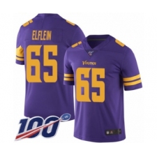 Men's Minnesota Vikings #65 Pat Elflein Limited Purple Rush Vapor Untouchable 100th Season Football Jersey