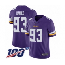 Men's Minnesota Vikings #93 John Randle Purple Team Color Vapor Untouchable Limited Player 100th Season Football Jersey