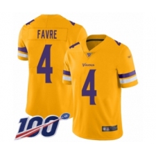 Men's Minnesota Vikings #4 Brett Favre Limited Gold Inverted Legend 100th Season Football Jersey