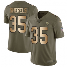 Youth Nike Minnesota Vikings #35 Marcus Sherels Limited Olive/Gold 2017 Salute to Service NFL Jersey
