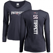 NFL Women's Nike New England Patriots #56 Andre Tippett Navy Blue Backer Slim Fit Long Sleeve T-Shirt