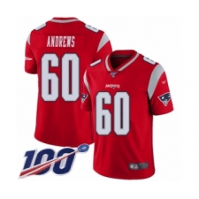 Men's New England Patriots #60 David Andrews Limited Red Inverted Legend 100th Season Football Jersey